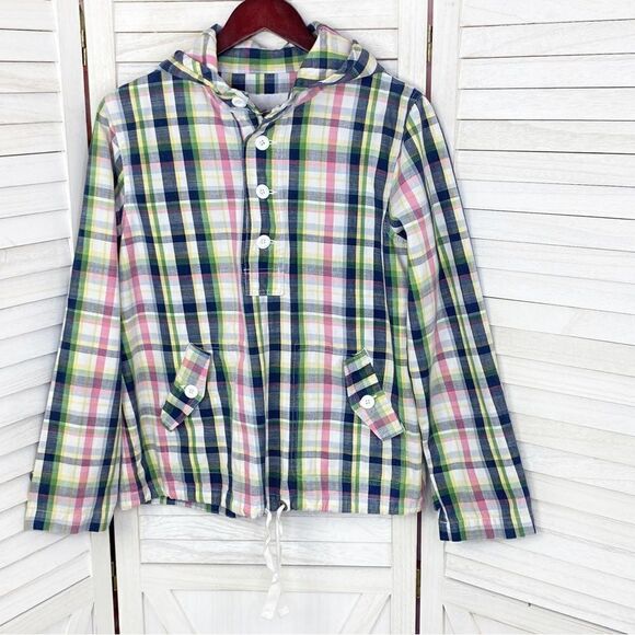 Merona Plaid Cotton Canvas Pullover Hoodie Jacket Pink Blue Small - Picture 9 of 15